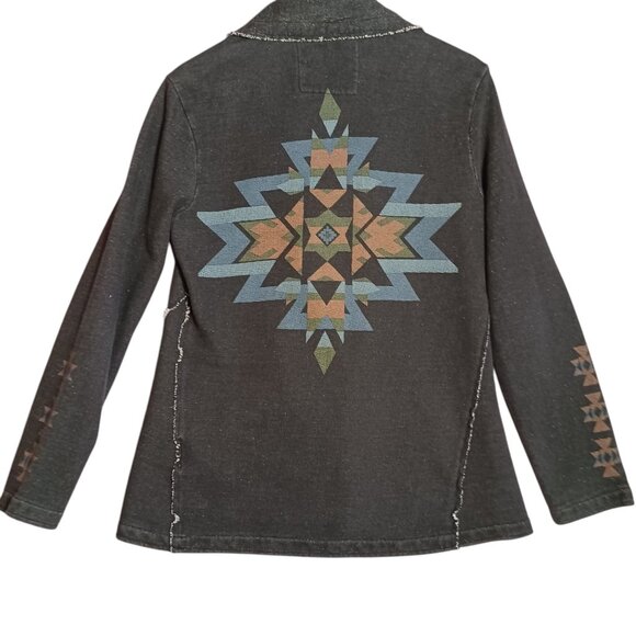 Natural Reflections, Cotton Jacket, Medium, Coal with Southwestern Print, Boho - Picture 3 of 14